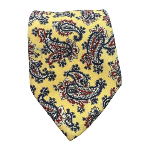 Brooks Brothers Makers All Silk Made in USA Yellow Paisley Tie Necktie - Picture 3 of 4